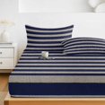 thumbnail image 6 of Twin Sze Fitted Sheet Set - Navy Blue Striped 2 Piece Bedding Sets 16" Deep Pocket Fitted Sheet with 1 Pillowcase, Farmhouse Country Minimalist Stripes Brushed Microfiber Hotel Luxury Bed Sheets, 6 of 9