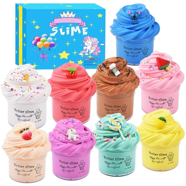 Wuhuaniu Paquete De 9 Kit De Slime De Mantequilla Perfumada Ideal Slimes A Granel Para Niños Súper Suave Y No Pegajoso Diy Slime Sorpresa De Juguete Con Encanto Unicornio Cereza Helado Pastel Sandía L