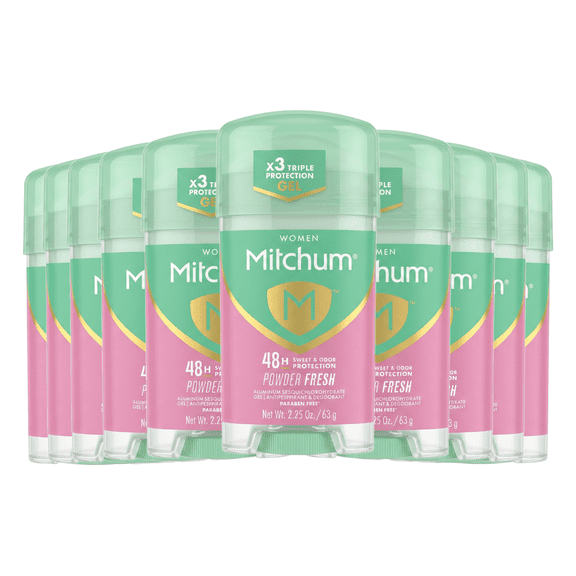 Mitchum Clear Gel Antiperspirant Deodorant Powder Fresh, 2.25 oz 10 Pack