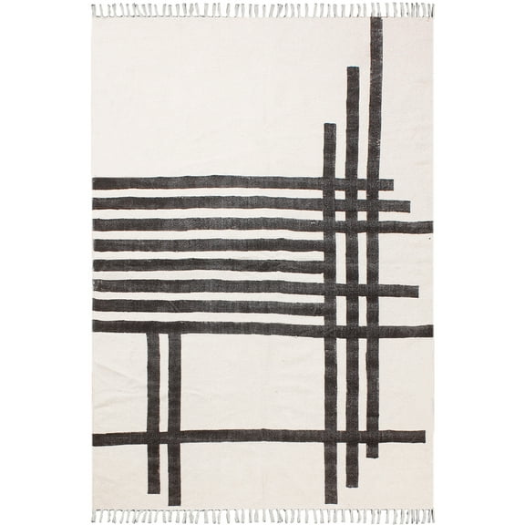 Casavani Indian Cotton Flat Weave Area Rug ,Black 2x3 feet