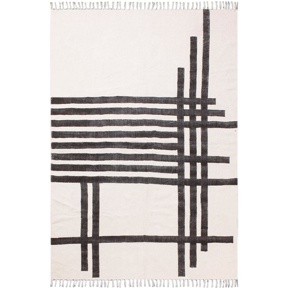 Casavani Indian Cotton Flat Weave Area Rug ,Black 12x18 feet