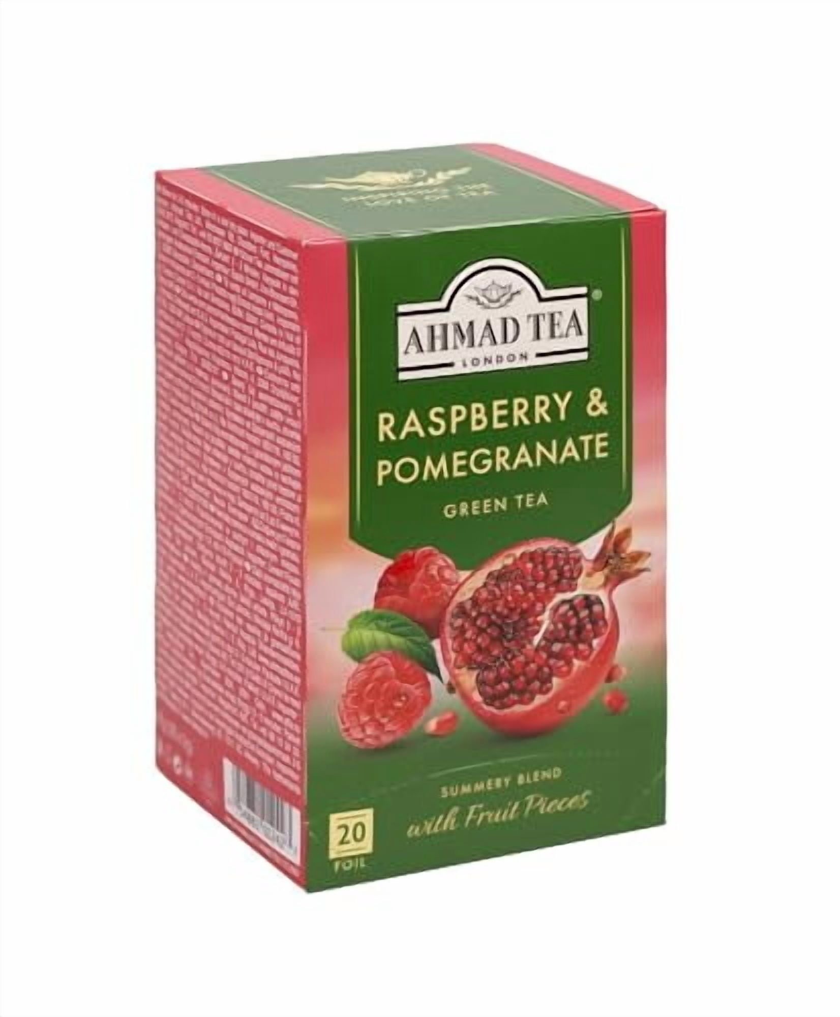 6 packs -Ahmad Raspberry & Pomegranate flavored Green Tea with Fruit Pieces 20 T/B