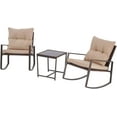 thumbnail image 6 of SOLAURA 3-Piece Outdoor Patio Rocking chairs Bistro Set, Brown Wicker Patio Chairs with Glass Coffee Table and Brown Cushions for Patio, Garden, Backyards and Pools, 6 of 6