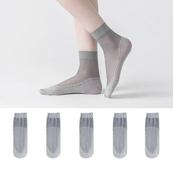 Bunenne Ankle Socks for Women Sheer Socks Women Cute Socks for Women 10 Pack Women's Nylon Socks Ankle High Pantyhose Lace Socks Women Nylon Socks for Women Gray One Size