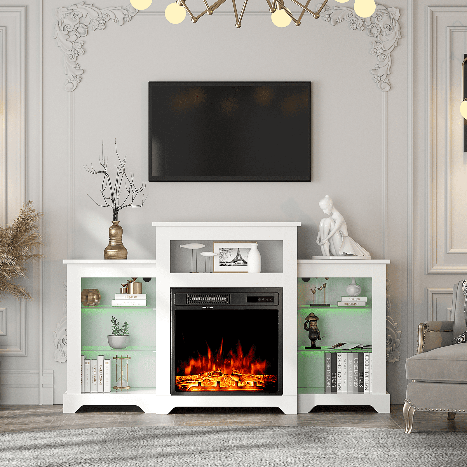 Buy 55 Electric Fireplace TV Stand, LED Light Entertainment