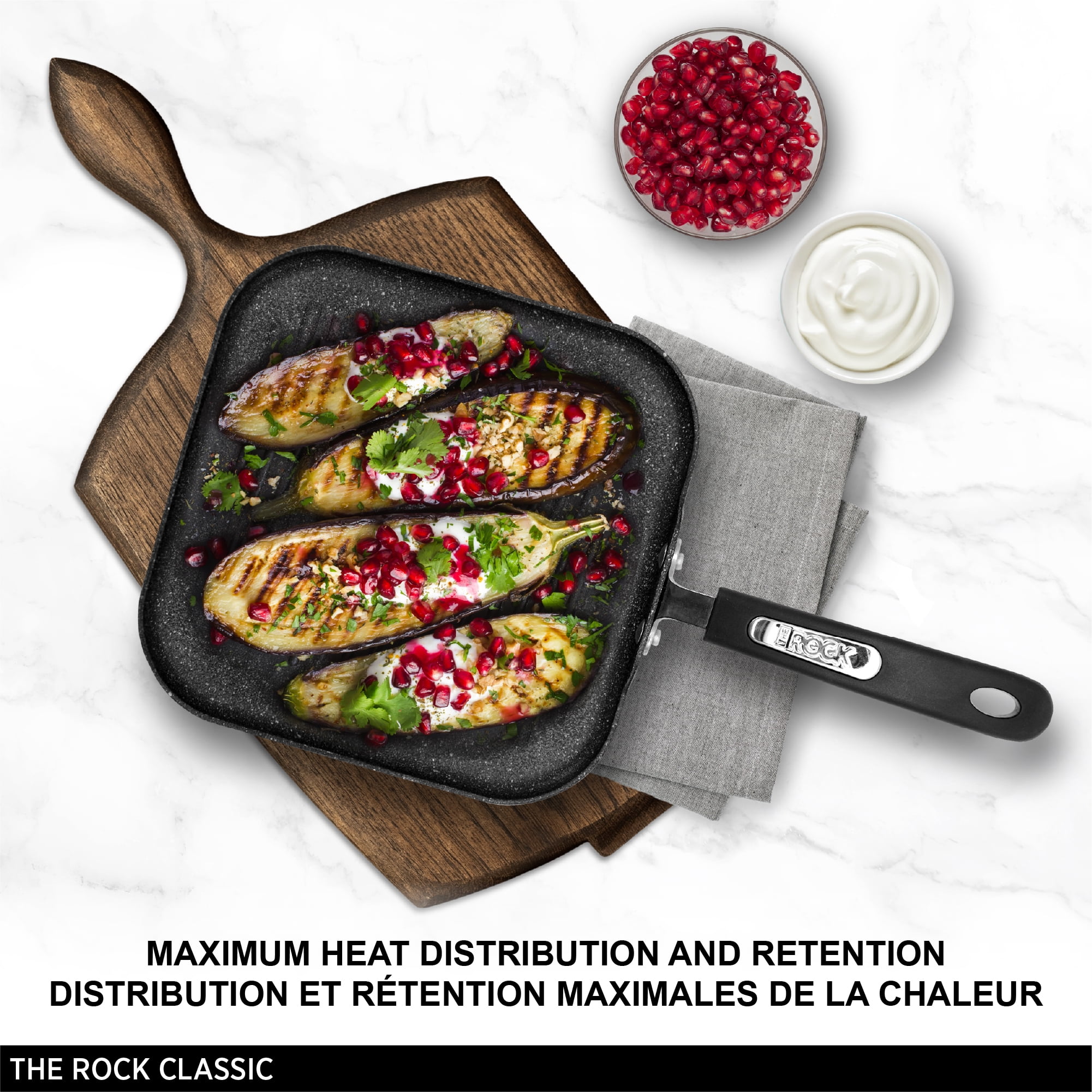 Starfrit The Rock 25cm (10") Non-Stick Grill Pan, Durable Forged Aluminium, Oven Safe, PFOA Free, Easy to Clean, Black, Cook healthy meals with the Starfrit The Rock 10" Grill Pan. Its Rock.Tec surface offers superior non-stick and scratch resistance for easy food release. Extra-thick cast aluminum ensures even heat, and it's oven and dishwasher safe for added convenience.