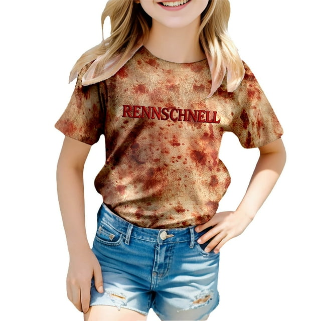 Halloween Graphic Tee for Girls with Print Design Short Sleeve Round Neck Casual Party Top