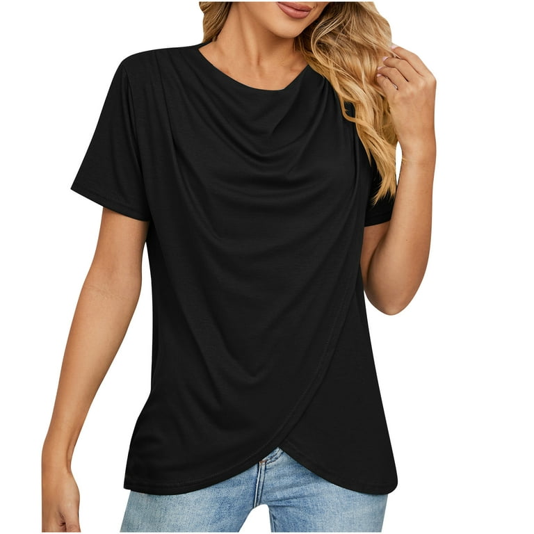 NKOOGH Blank Shirts for Heat Transfer Tunic Raglan Round Casual Women'S  Tops Fashion Short-Sleeved Color Summer T-Shirt Neck Solid Women'S Blouse 