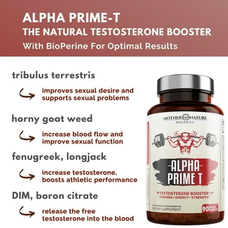 Mother Nature Organics 90ct Testosterone Booster for Men Male Enhance w. Tongkat Ali Ashwagandha Horny Goat Weed+