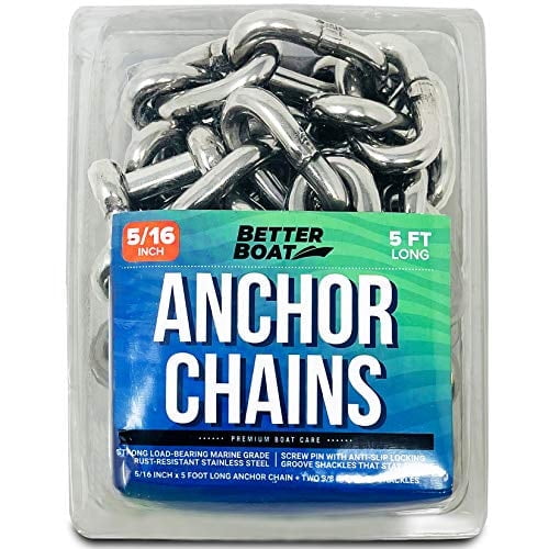 Better Boat 5 Foot 5/16" Stainless Steel Anchor Chain and Double Shackle Link Ends Marine Grade