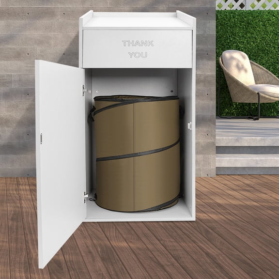 Modern Trash Bin Cabinet W/ Tray Rack 40Gallon Freestanding for Restaurants, Cafeterias, Food Courts