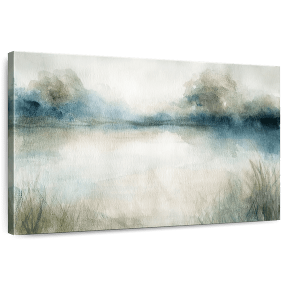 Elephant Stock Still Evening Waters I Wall Art - Horizontal Canvas Wall Art - Living Room Wall Decor - Abstract Canvas - Beige And Blue Decor By Carol Robinson - 12" x 8"