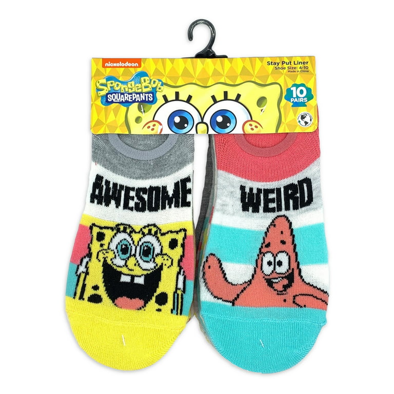 SpongeBob SquarePants Women's Stay-Put Liner Socks, 10-Pack, Size
