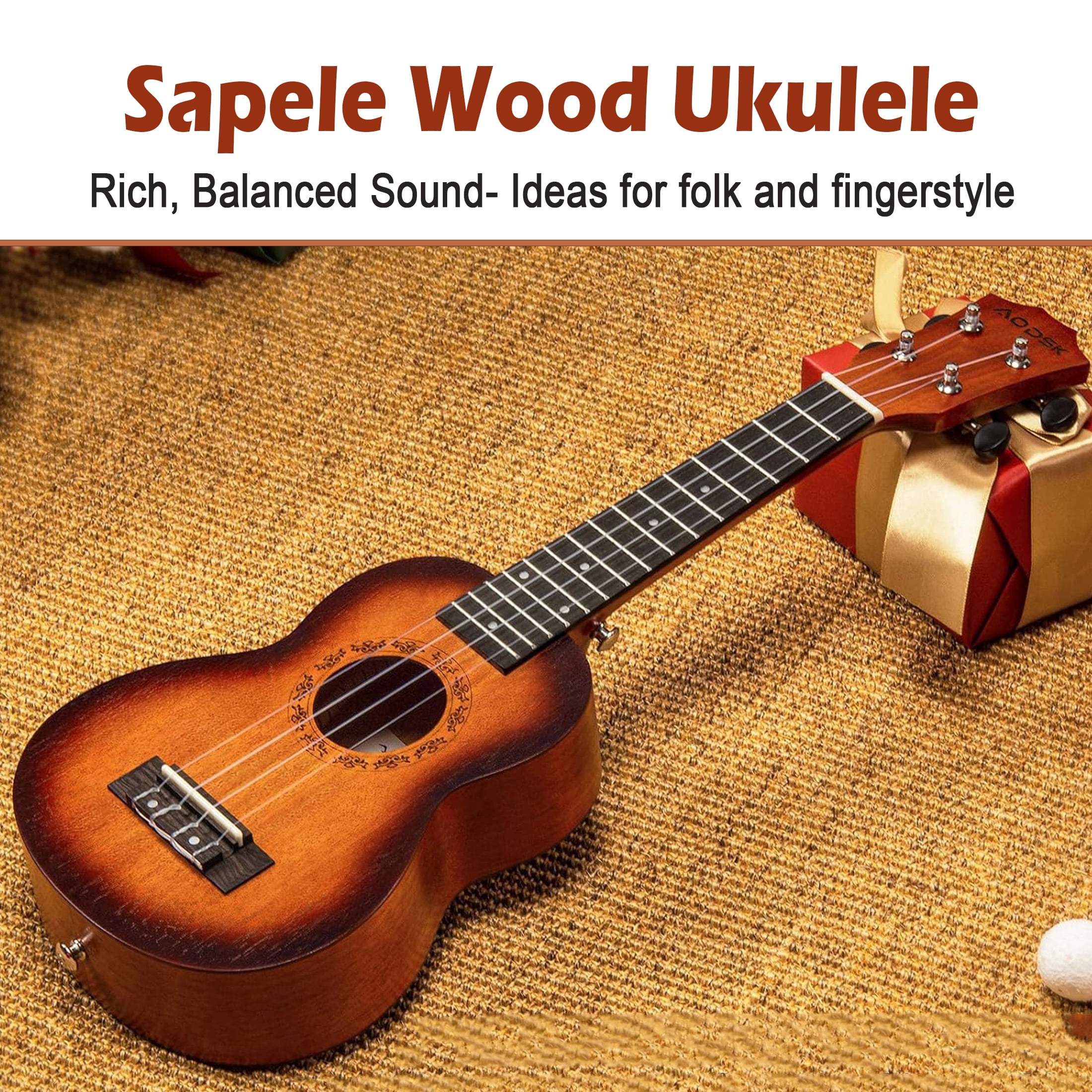 AODSK 23" Concert Ukulele Kit with Gig Bag, Strap, Extra Strings, Picks, Online Lesson, Ukelele Adult Beginner Series AUC-P06