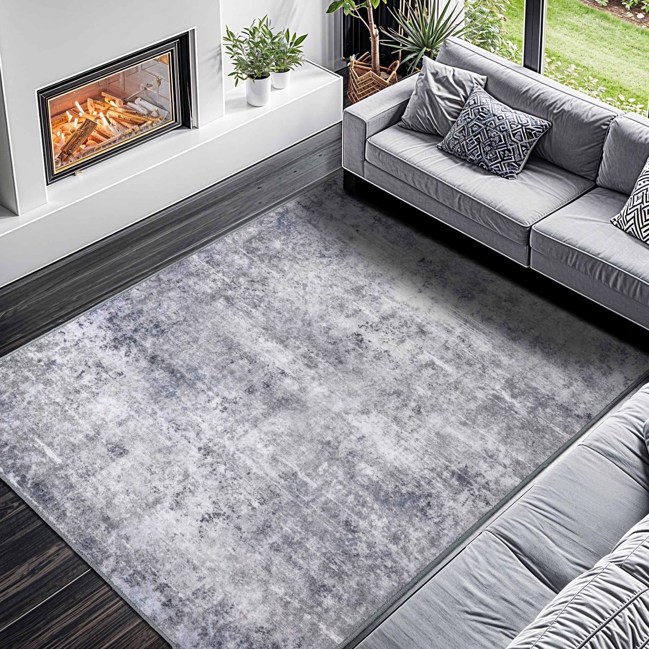 SONORO KATE 8'x10' Area Rugs for Living Room, Machine Washable Oriental Vintage Non Slip Soft Indoor Area Carpet, Gray/Blue/Purple