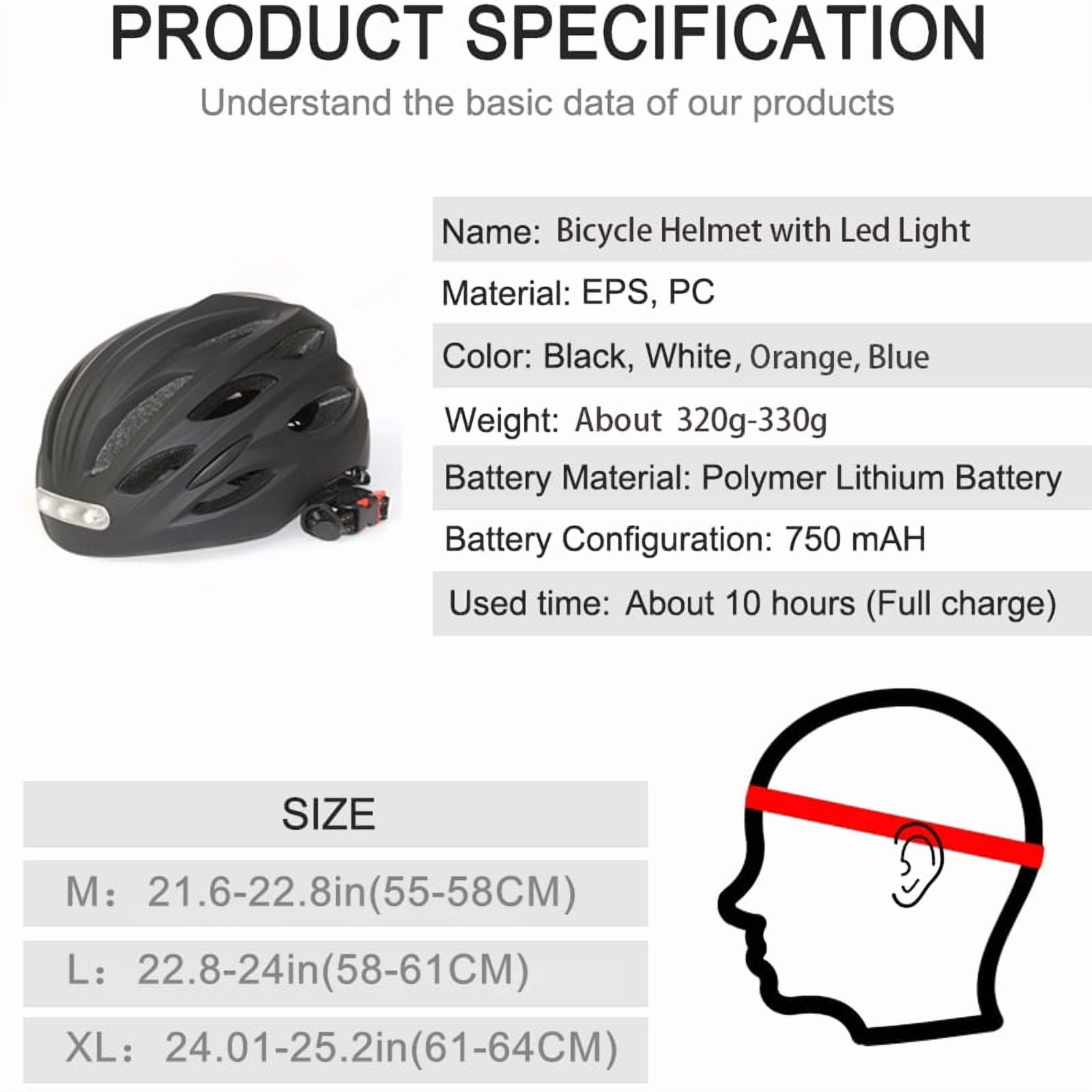 GUDOOK Bike Helmet Adult Bike Helmets for Men/Women:  USB Rechargeable LED Front and Rear Lights for Cycling Urban Commuter Skateboard