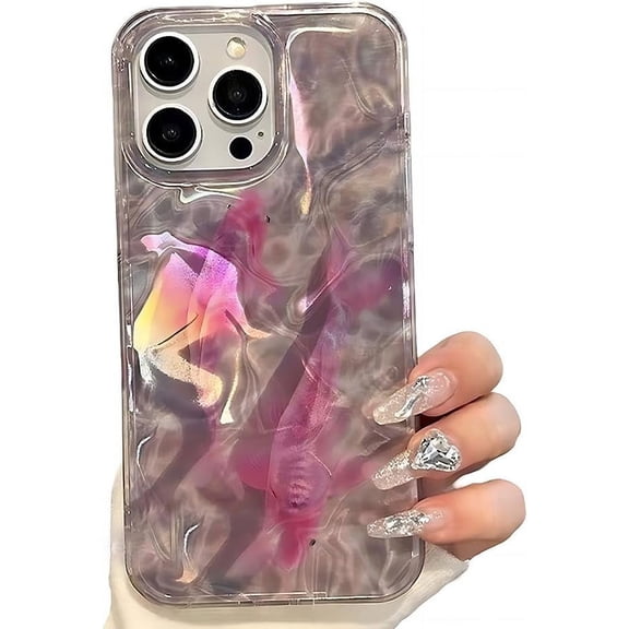 for iPhone Case,Water Ripple Fish Pattern Silicone Bumper Camera Lens Protection Soft Shockproof Phone Case (Pink,iPhone 14)