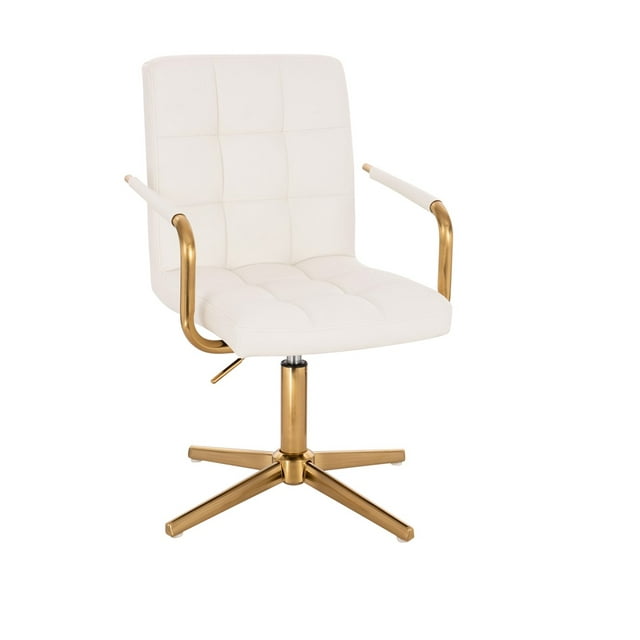 Silla de Tocador-Escritorio giratoria Euroluce Contemporary Design con brazos cromo dorado altura ajustable tapizado PU