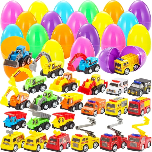 Huevos de Pascua rellenos con ruedas retráctiles para coches de construcción, 24 unidades JOYIN