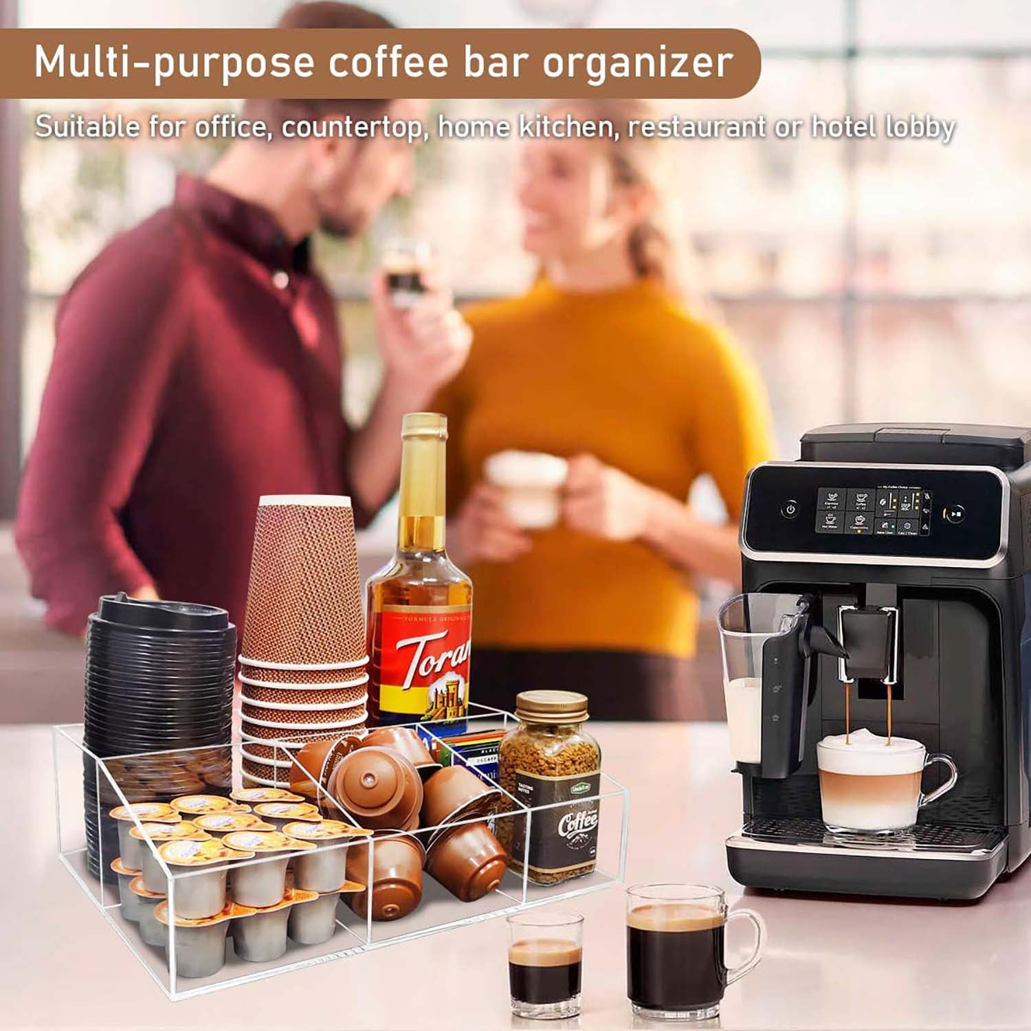 Acrylic Coffee Bar Station Organizer - Keep Your Coffee Space Tidy and Organized,Countertop, Office, Home Coffee K Cup