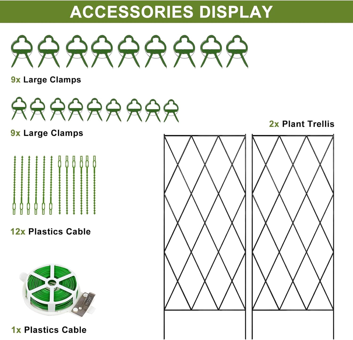 Cucumber Trellis, 2 Pack Metal Foldable A Frame Garden Trellis for Raised Bed Climbing Plants, Vegetables, Includes Plant Support Clips, Twist Ties, Plastic Ties, A Frame Trellis, Black