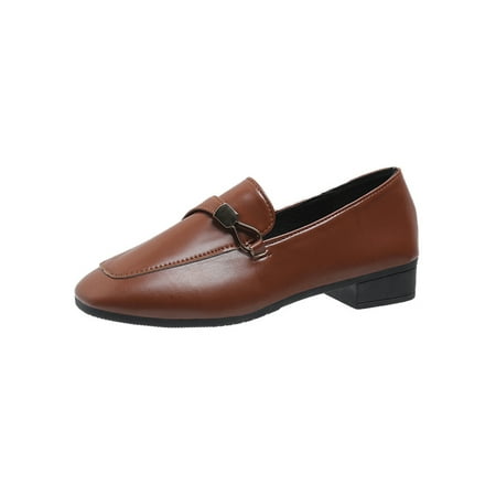 

Tenmix Ladies Loafer Comfort Flats Slip On Loafers Square Toe Boat Shoe Women Non-slip Classic Casual Walking Shoes Brown 4.5