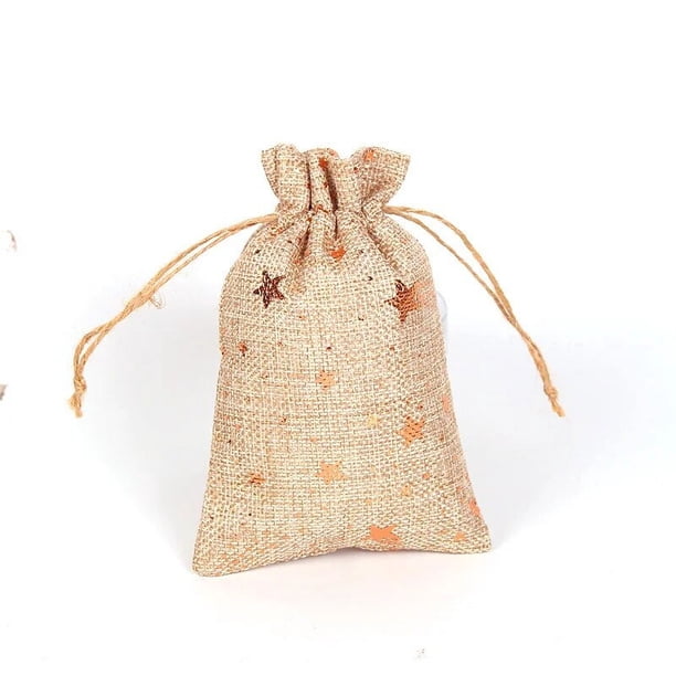 Bolsa de lino con cordón para Navidad, bolsita de cáñamo para embalaje de dulces y galletas, regalo de Año Nuevo, 5/10 piezas, 10x14, 13x18cm