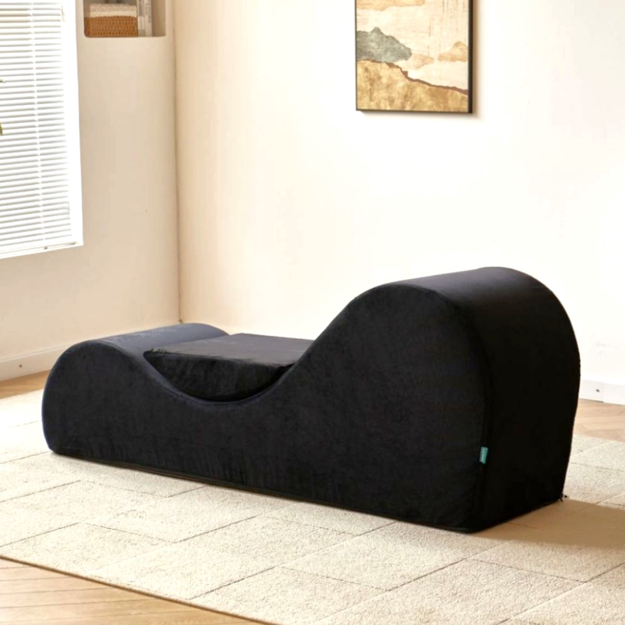BSHTI 62.5" Polyurethane Yoga Chaise Lounge Chair with Washable Cover, Lazy Seating for Small Spaces(Black)
