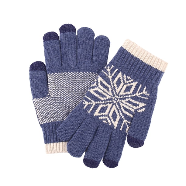 FELTECHELECTR Guantes de punto gruesos de jacquard para pantalla táctil, cálidos, resistentes al viento y antideslizantes para exteriores (azules)