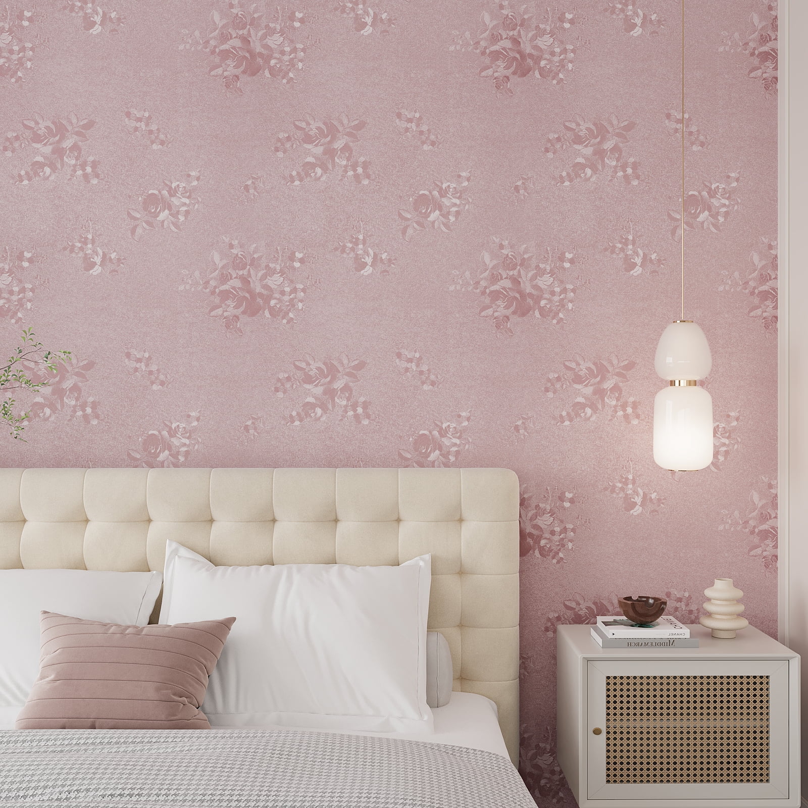 VEELIKE Light Pink Wallpaper Peel and Stick Wallpaper for Bedroom 15.7"x354" Self Adhesive Pink Floral Wallpaper for Cabinets Drawers Pink Contact Paper Removable Textured Vinyl Wallpaper for Walls