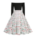 thumbnail image 4 of Robes de Fête de Noël pour Femmes Robe Imprimée de Noël Épaules Dénudées Manches Longues Style Rétro Petite Robe (Taille: S), 4 of 4