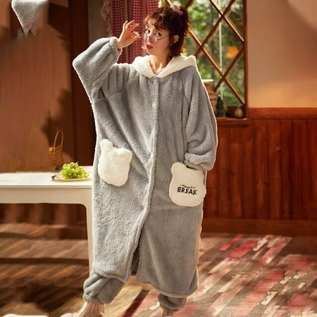 

DanceeMangoo Women Sleepwear Winter Pyjamas Intensification Nighty Loose Version Medium Style Hooded Pajamas Plus Size XXL Plush Pajama set