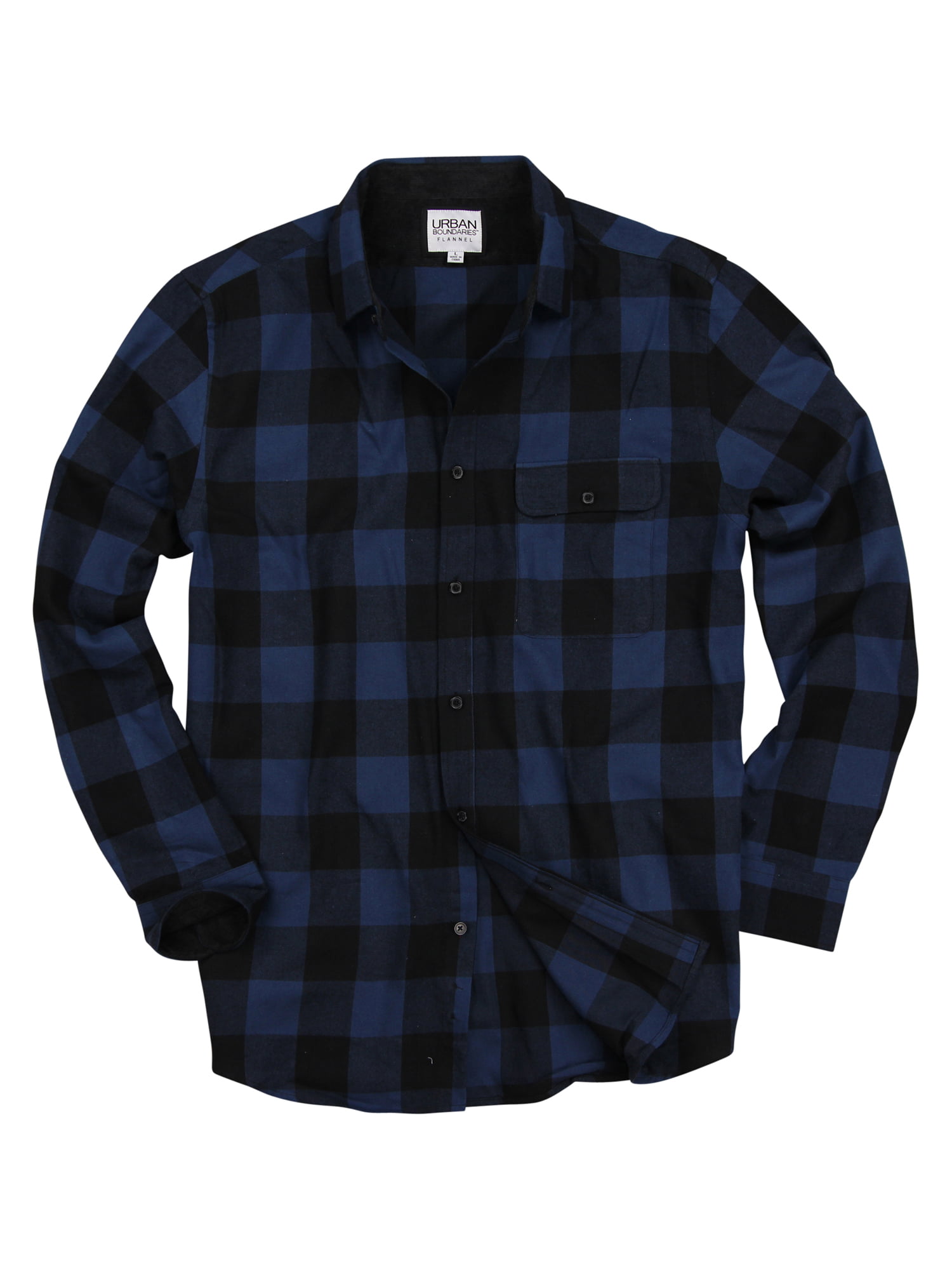 Men's Long Sleeve Flannel Shirt W/Point Collar (Navy/Black, Medium ...