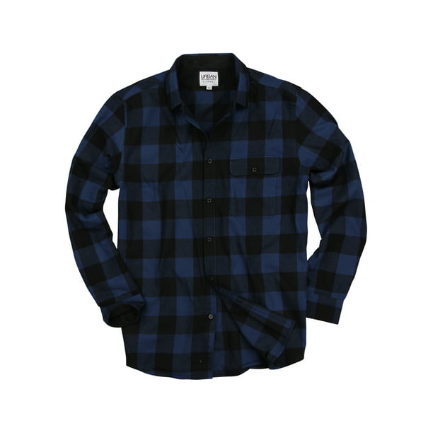 Urban Boundaries - Men's Long Sleeve Flannel Shirt W/Point Collar (Navy ...