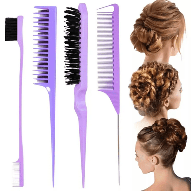 Kit Cepillos Y Peines Peinado Cabello Pinza Peluquería 4 Pzs
