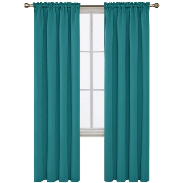 Deconovo Turquoise Blackout Curtains Rod Pocket Curtain Panels Light