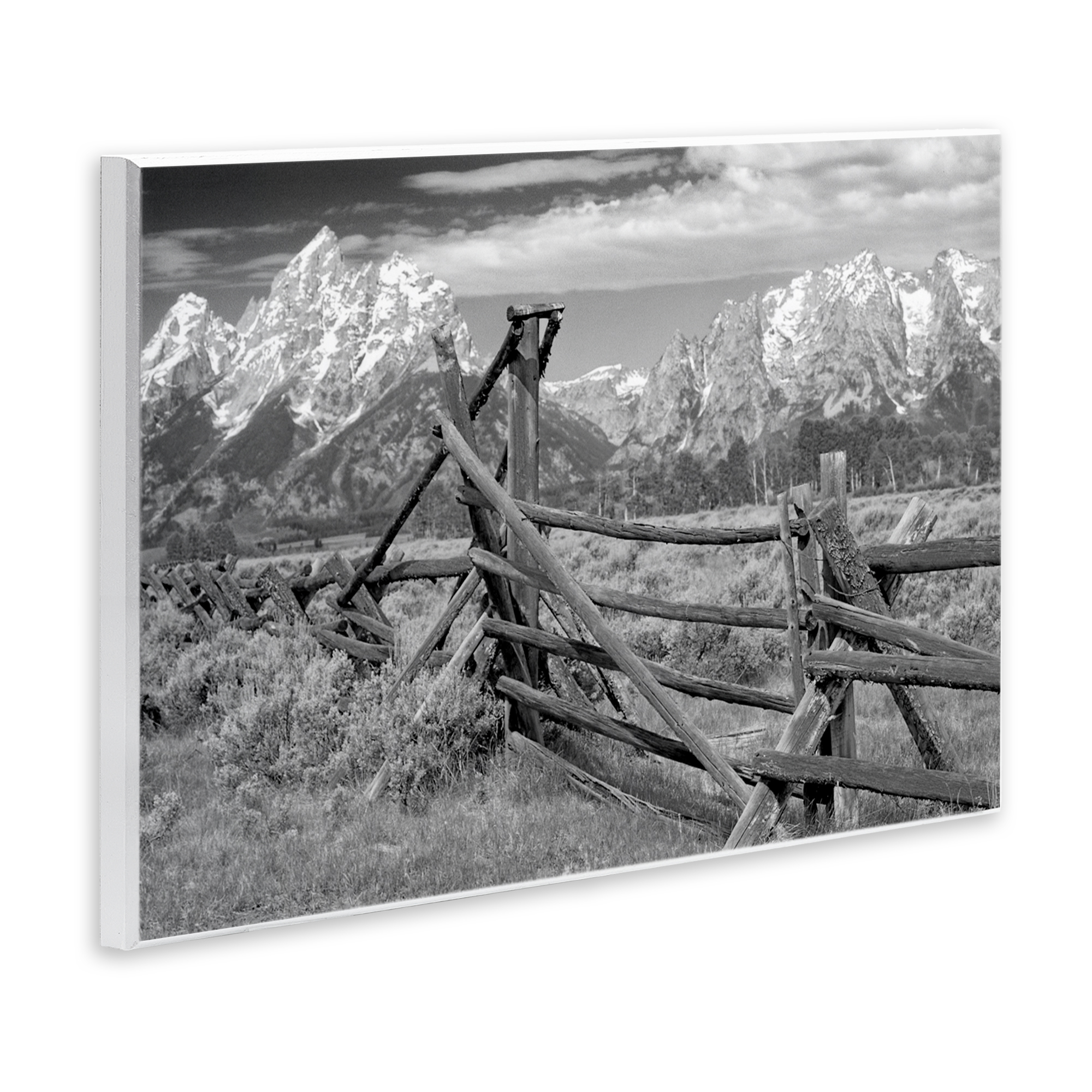 Grand Tetons Mountains & Fence Wall Plaque Art, design by MJ Photography
