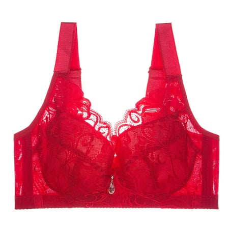 Full-Coverage Underwire Bra Women Full-Coverage Bra Feature V-Neck Push-up Bra Style W-915 Hook and Eye Closure Backless Bra Red 3XL
