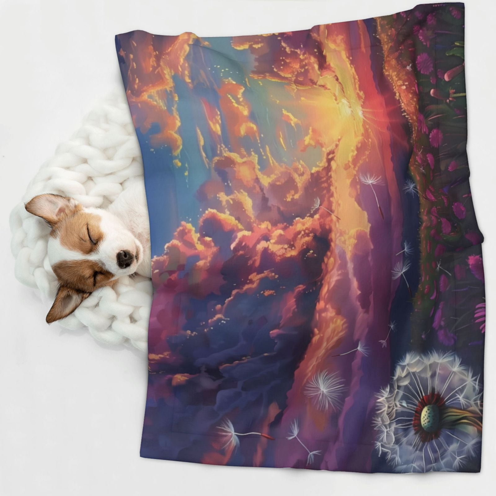 Naloa Dreamy Dandelion Sunset Dog Blanket, 3 Sizes Cat Blanket for Indoor Cats Large Medium Small Dog Gifts-Medium