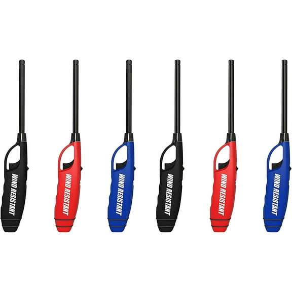 Elite Brands USA Windproof Multipurpose Long Neck Lighters, Ideal for Camping Hiking BBQ Grilling Fireplace Outdoor , Utility Lighters , Value Pack of 6