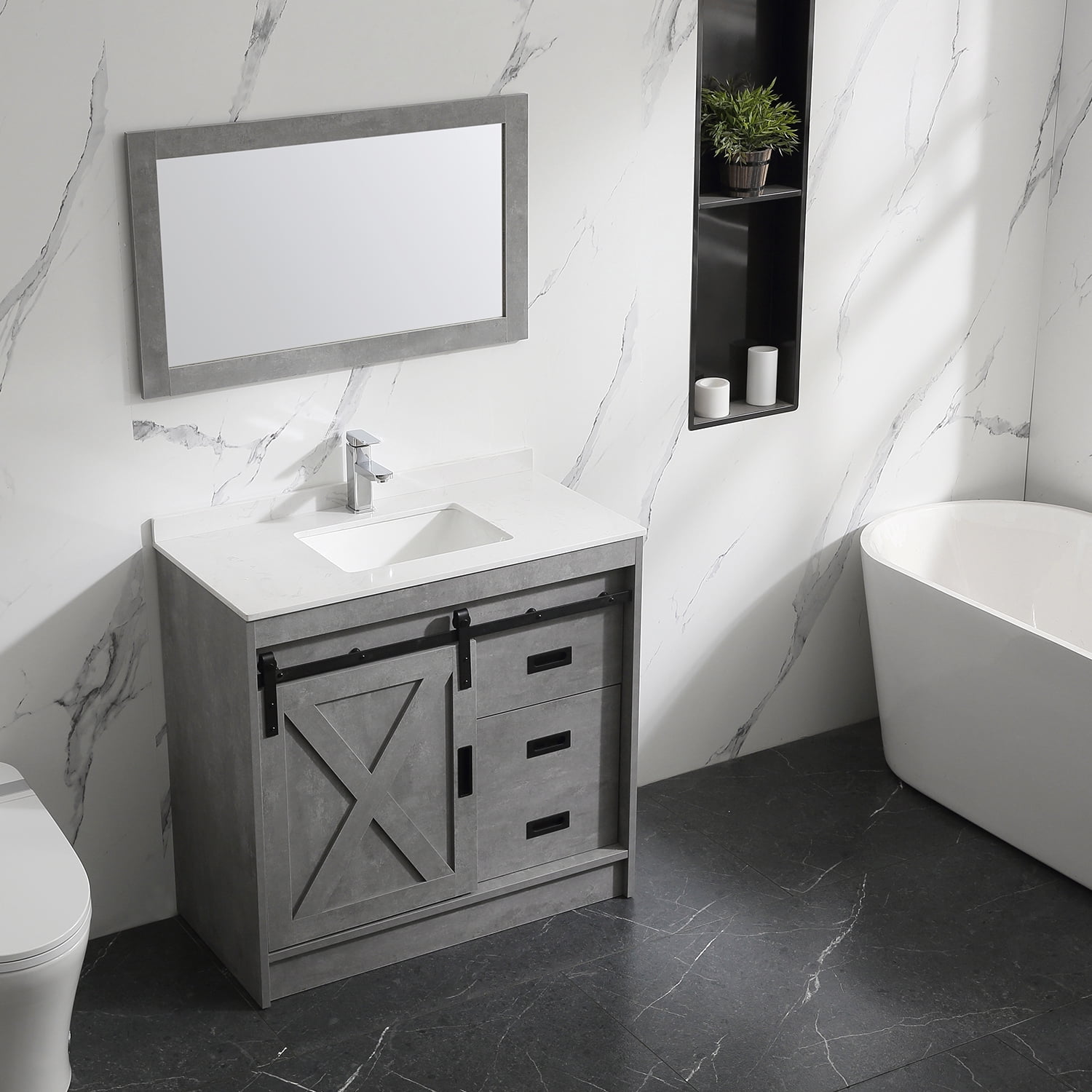 Buy 36 in. Grey Bathroom vanity Sink Set with Backsplash