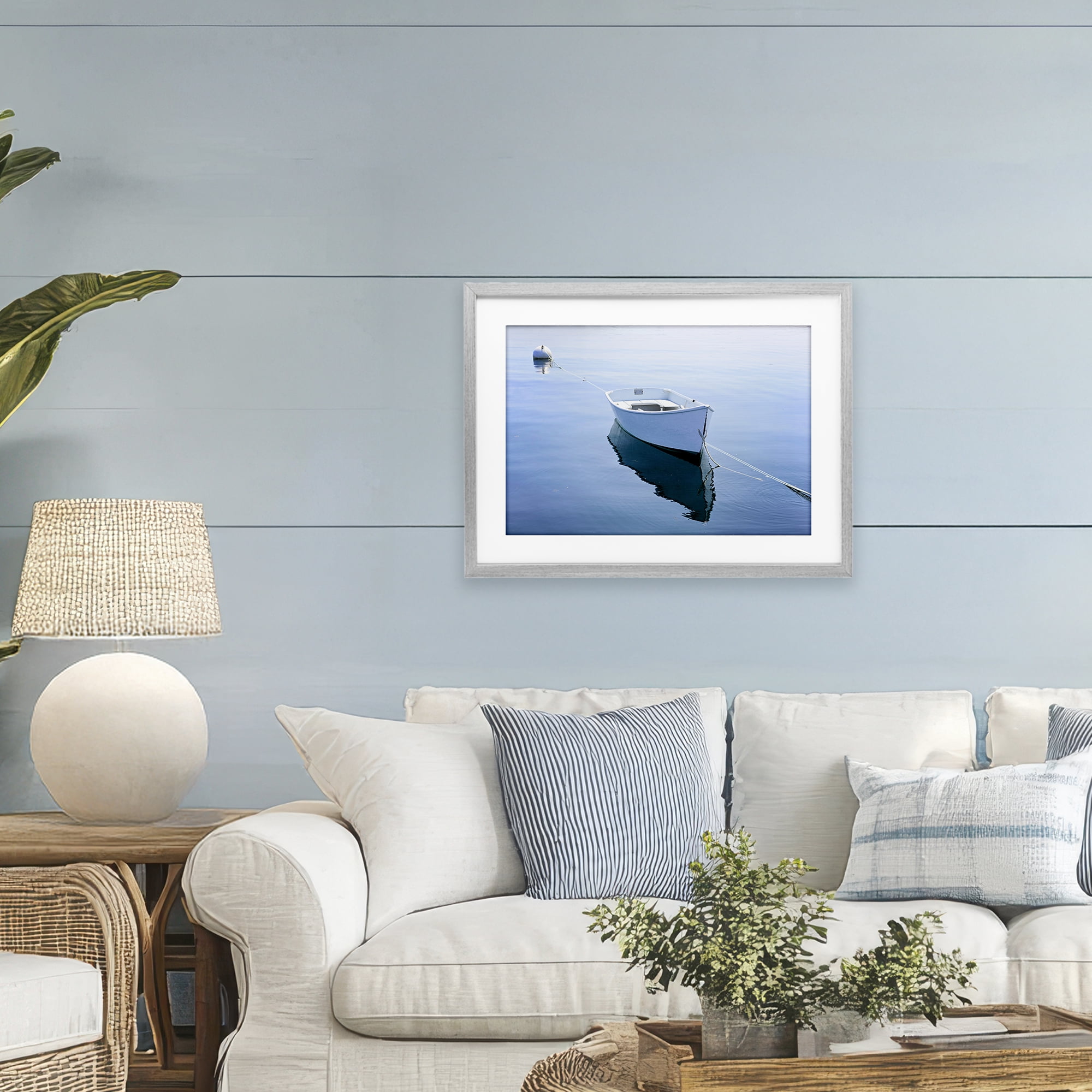 Stupell Industries Boat Tied to Dock Gray Framed Print Under Glass, design by JLM Photographs