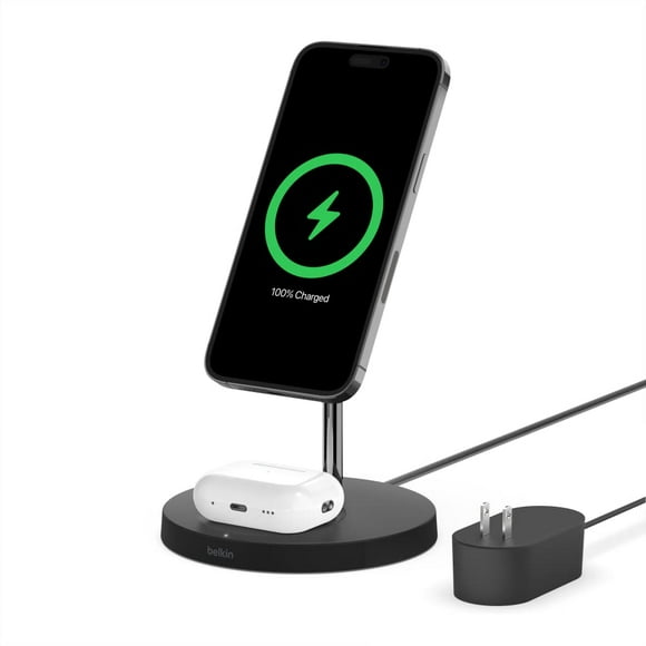 Belkin MagSafe 2-in-1 Wireless Charging Stand for Apple iPhone 16, iPhone 15, iPhone 14, & iPhone 13 Series & AirPods - MagSafe Fast Charging Station