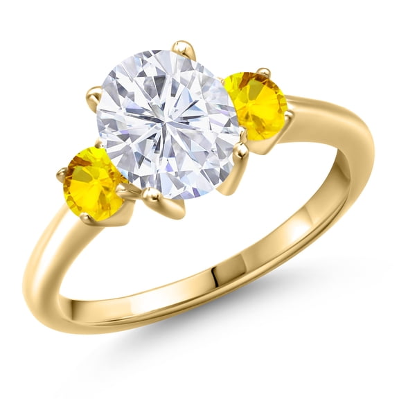 Gem Stone King 10K Yellow Gold White Moissanite and Yellow Sapphire Engagement Ring for Women | 2.82 Cttw | Oval 9X7MM | Gemstone Birthstone | Size 6