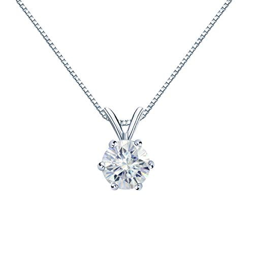 14K White Gold Round 6-Prong Solitaire Moissanite Pendant Necklace (1 3/4ct TGW, 8mm, O.White) 16 to 18-inch by Diamond Wish
