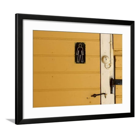 Restroom Icon on Exterior of Door to Rustic Bathroom Framed Print Wall (Best Wood For Exterior Door Frame)