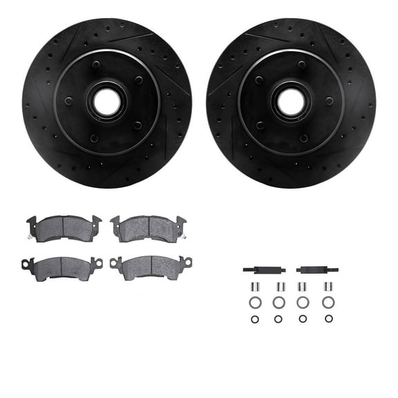 Dynamic Friction Company Front Brake Rotors-Drilled and Slotted-Black with 5000 Advanced Brake Pads includes Hardware 8512-48147