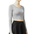 thumbnail image 2 of J. METHOD Women's Long Sleeve Scoop Neck Crop Top Solid Basic Casual Cropped T Shirts NEWT19 Heather Gray M, 2 of 6