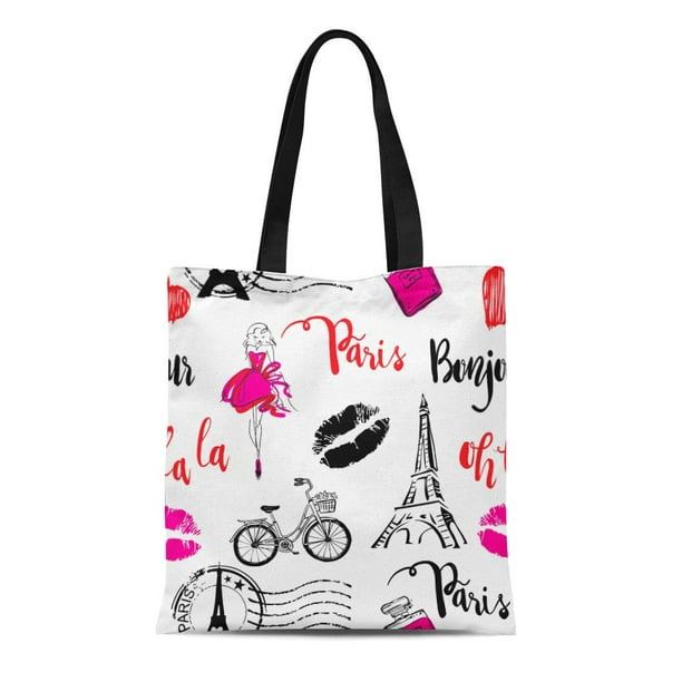 JSDART Canvas Bag Resuable Tote Grocery Shopping Bags Bonjour Paris ...