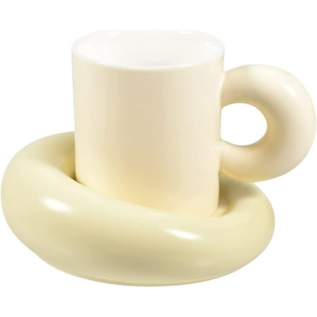 

JLMMEN STORE Ceramic Coffee Mug with Saucer Set Cute Cream Color Matching Cup Unique Irregular Design for Office and Home Dishwasher Microwave Safe 10 oz/300 ml for Latte Tea Milk (Milk Apricot)